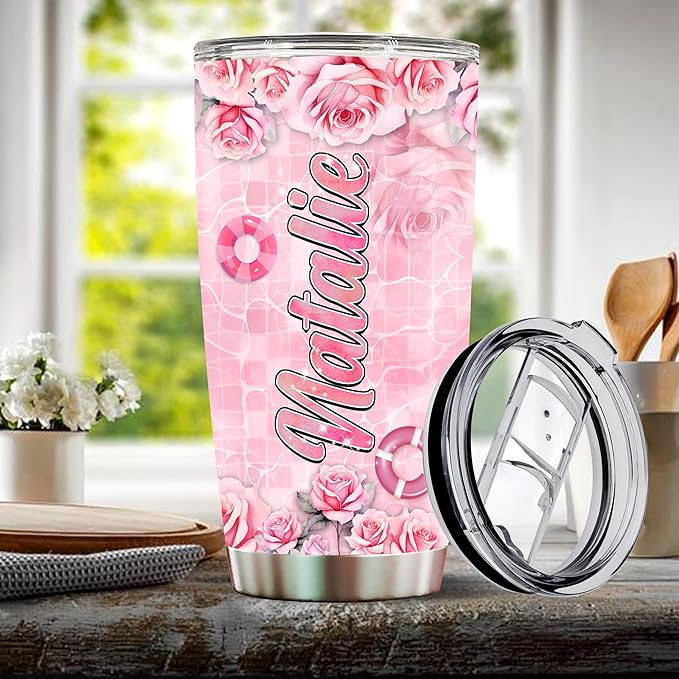 WONWIX Personalized Swimming Gifts for Women, Swim Coffee Cup Mug Tumbler Gift for Wife, Daughter, Christmas, Birthday, Mother's Day, Valentine, Travel Water Bottle Insulated 20oz Stainless Steel