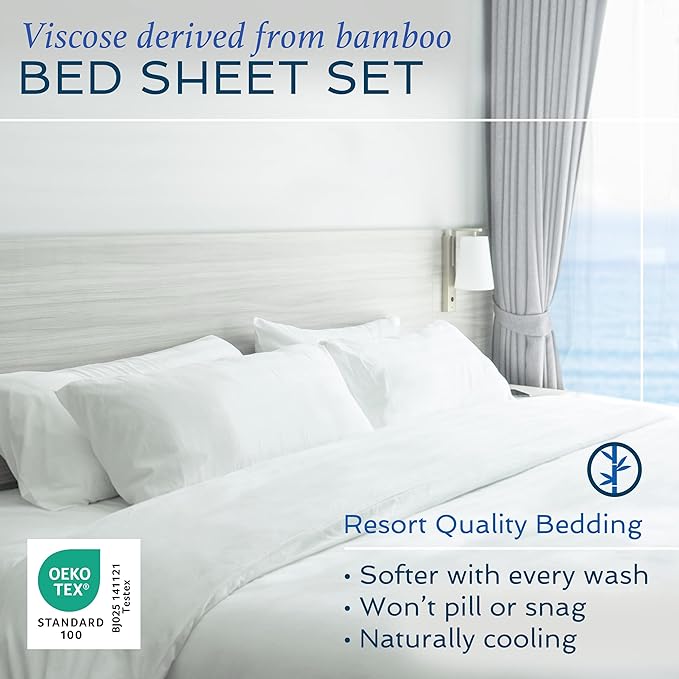 Hotel Sheets Direct 4 Piece Bed Sheet Set King Size, 100% Viscose Derived from Bamboo Sheets Set with 2 Pillowcases, Cooling & Breathable Luxury Bedding, Moisture-Wicking & Silky Soft, Burgundy