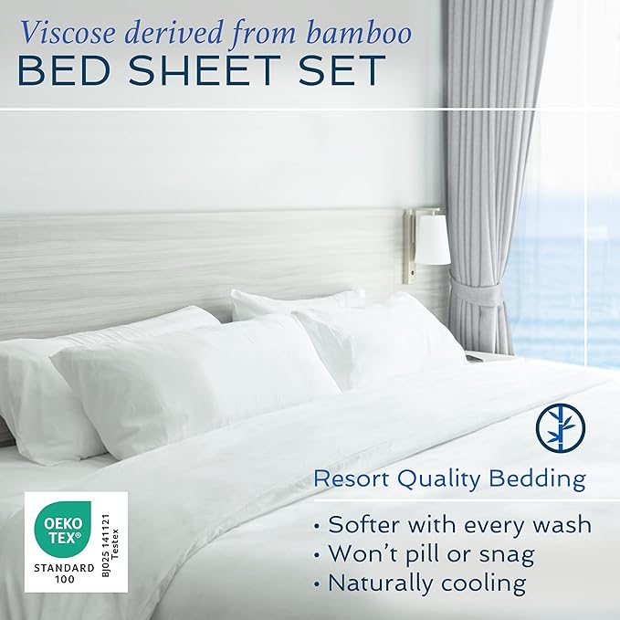 Hotel Sheets Direct 4 Piece Bed Sheet Set California King, 100% Viscose Derived from Bamboo Sheets Set with 2 Pillowcases, Cooling & Breathable Luxury Bedding, Moisture-Wicking & Silky Soft, Navy Blue