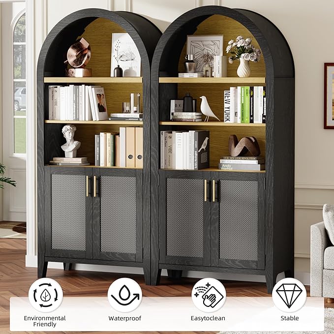 Arched Kitchen Pantry for, 63" Tall Wooden Entryway Storage Cabinet with 2 Doors & 5 Tier Adjustable Shelves, Versatile Farmhouse Hallway Organizer for Entryway, Bedroom, Dining Room