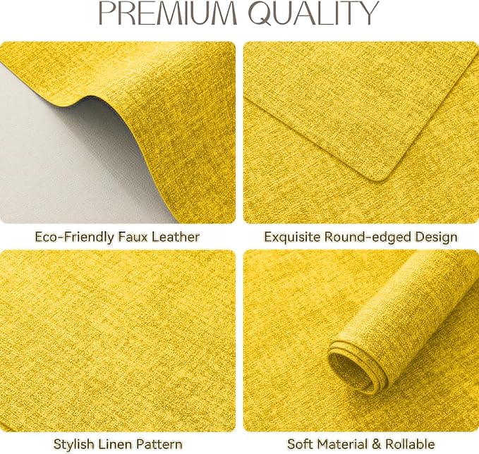 Romanstile Vinyl Placemats Set of 4-12 X 17 Inch - Heat Resistant Place Mats 100% Waterproof Oilproof Wipeable Reversible Faux Leather Table Mats for Kitchen, Dining, Party, Outdoor, Yellow