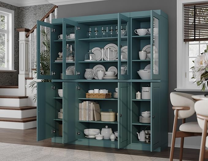 Palace Imports 100% Solid Wood Kitchen Pantry Hutch, Aqua, 65" w x 71.5" h x 15.5" d, Renewable Eco-Friendly Wood, Made in Brazil