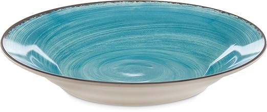 Carlisle FoodService Products Mingle Resuable Plastic Bowl Rimmed Soup Bowl with Pottery Style for Home and Restaurant, Melamine, 28.5 Ounces, Aqua