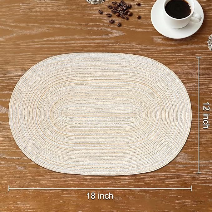 Noctiflorous Oval Braided Placemats Set of 4 Woven 12x18 Inch Non Slip Washable Heat Resistant Place Mats Round Tablemats for Dining Kitchen Party Daily Table Decor Dinner Mats (Beige, 4)