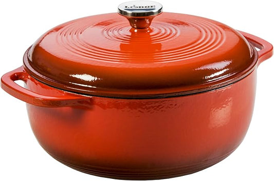 Lodge 6 Quart Enameled Cast Iron Dutch Oven with Lid ??Dual Handles ??Oven Safe up to 500째 F or on Stovetop - Use to Marinate, Cook, Bake, Refrigerate and Serve ??Poppy