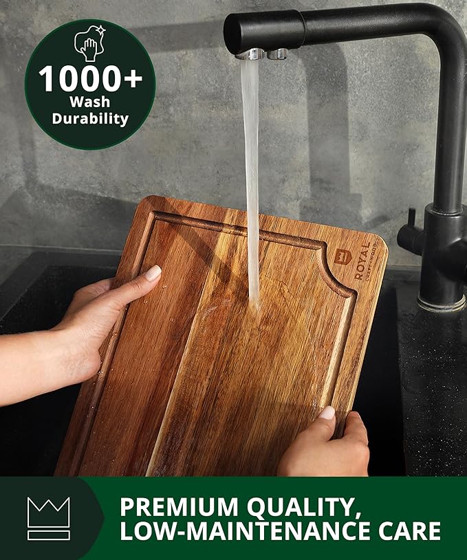 ROYAL CRAFT WOOD Acacia Wood Cutting Boards Set of 3 ??Premium Wooden Cutting Boards for Kitchen Meal Prep & Serving - Charcuterie & Chopping Butcher Block for Meat with Deep Juice Groove Side Handles