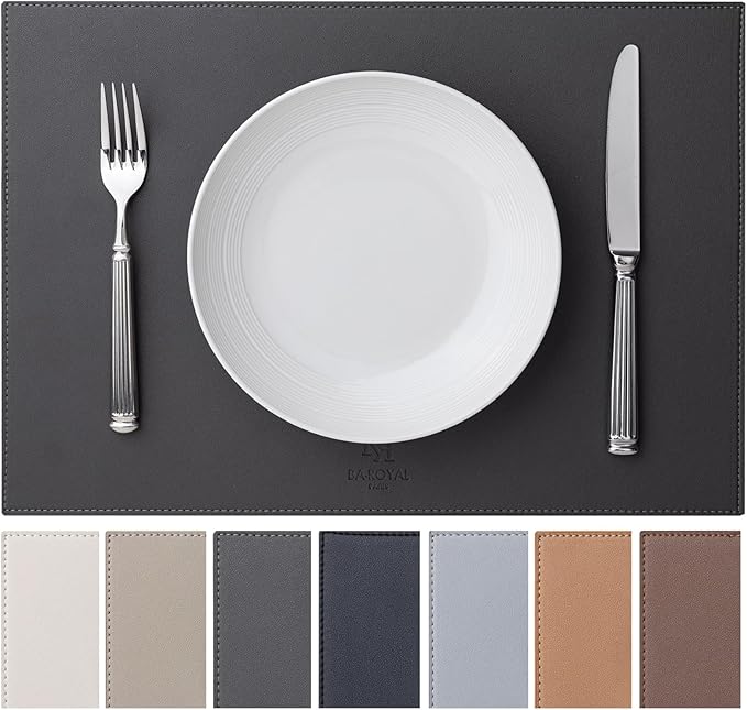 Baroyal Faux Leather Placemats Set of 4 Vinyl Washable Wipeable Table Mats for Kitchen Dining Table Heat Resistant Waterproof Modern Indoor/Outdoor Placemats Non-Slip Easy Clean Place Mats (Dark Gray)