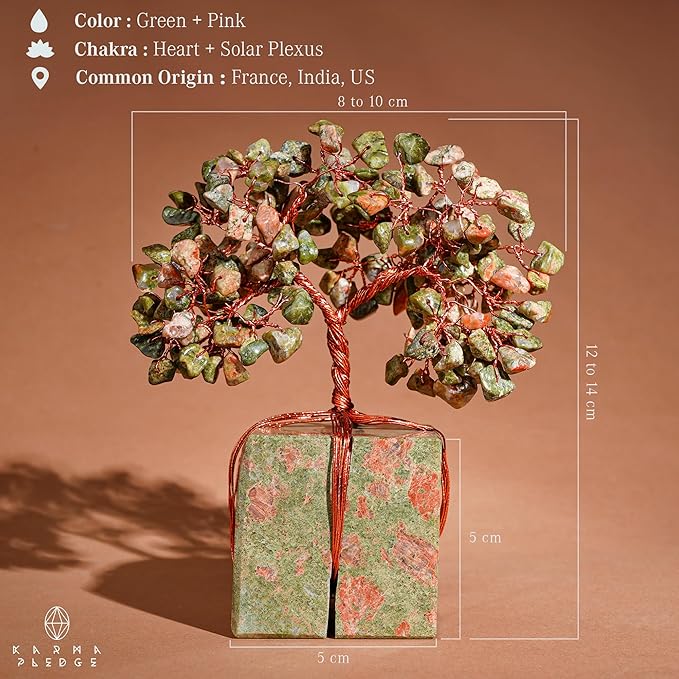 Crystal Tree for Birthday Gifts for Women, Handmade Raw Crystal Base Unakite Chakra Healing Crystal Tree of Life for Positive Energy, Money, Good Luck, Christmas D챕cor, Home and Office Decor