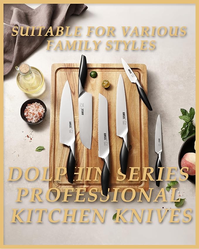 Chef Knife Set 3-Piece, German 1.4116 Steel Chef Santoku & Utility Knives, Full Tang ABS Handle - Professional Kitchen Knife Set for Meat and Vegetable Preparation