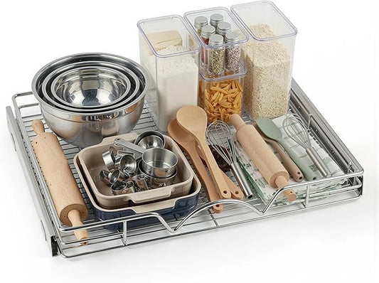HOLDN??STORAGE Pull Out Cabinet Organizer, Heavy Duty Caddy w/Lifetime Limited Warranty - 28?쓂 x 21?쒭 - Requires At Least 29-1/4??Cabinet Opening, Steel Metal Cabinet Drawers Slide Out, Chrome