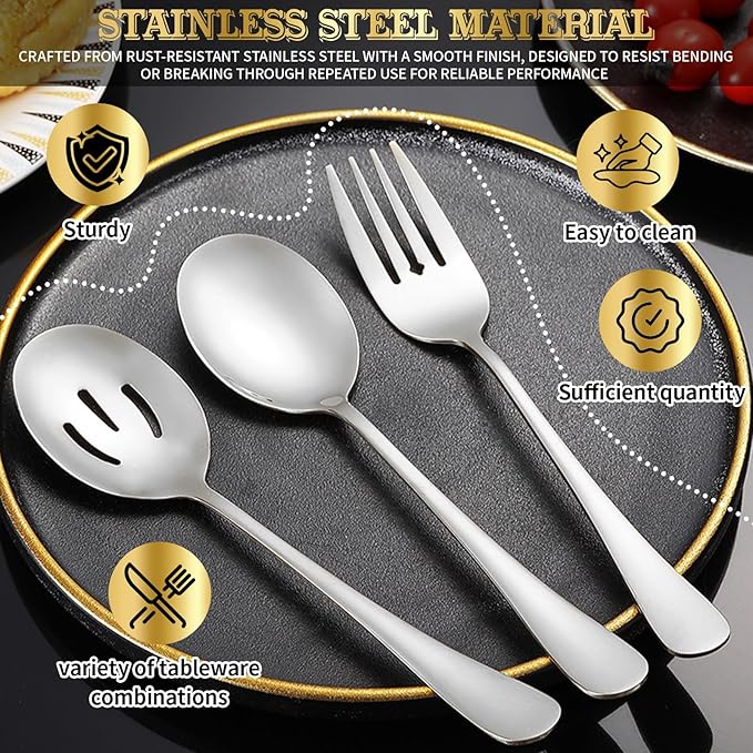 36-Piece Stainless Steel Serving Utensil Set ??Complete Buffet Essentials with Spoons, Forks, Tongs, Ladle & More. Perfect for Wedding, Holiday, Catering, and Family Gatherings(Silver)