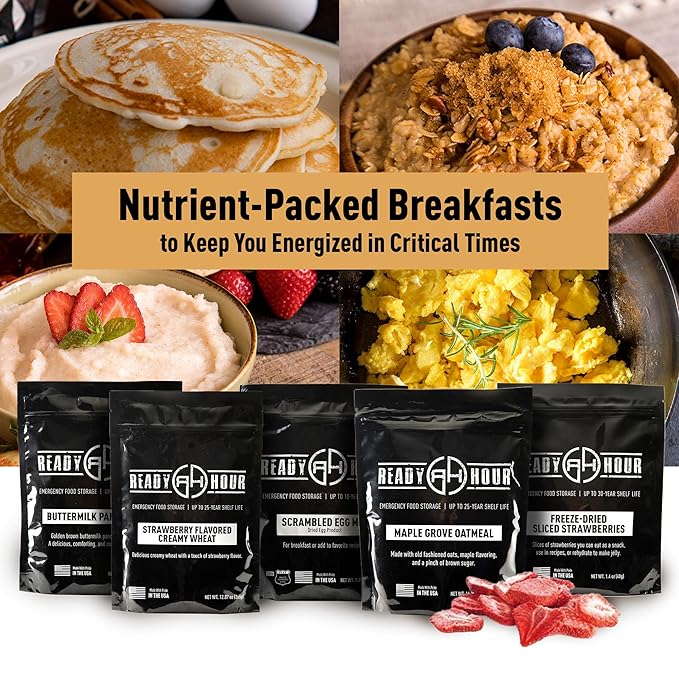 Ready Hour Breakfast Bucket (128 Servings), Emergency Food Supply, Emergency Food Kit, 25-Year Shelf Life Food, Survival Food Buckets, Long-Lasting Food Supply, Flood-Safe Container