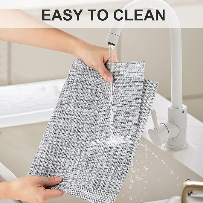 LANDVIEW Vinyl Placemats Set of 8, PVC Woven Washable Non-Slip Table Mats, Heat Resistant Wrinkle Free Place Mats for Dining Table, Easy to Clean (8, Light Grey)