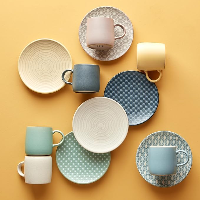Denby - Impression Assorted Mustard & Mint Small Mugs Set of 2-9.5oz/ 280ml Tea Cup Mug Set For Office & Home - Dishwasher & Microwave Safe - Tea Cups With Neutral Glaze, Chip Resistant