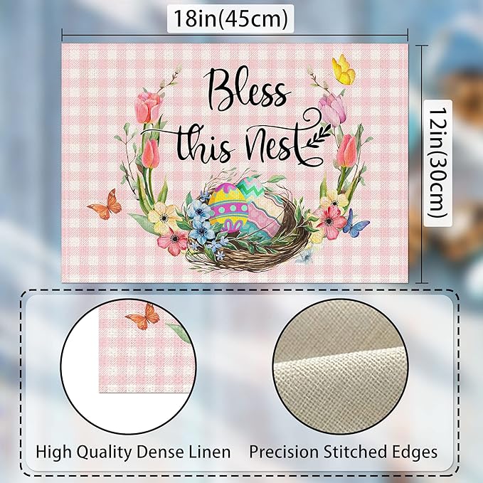 Pinata Easter Placemats Set of 4, Easter Placemats 12x18 Inch for Dining Table, Bunny Rabbit Place Mats, Farmhouse Table Decor, Rustic Table Mats