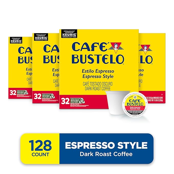 Caf챕 Bustelo Espresso Style, Dark Roast Coffee, Keurig K-Cup Pods, 32 Count Boxes (Pack of 4)