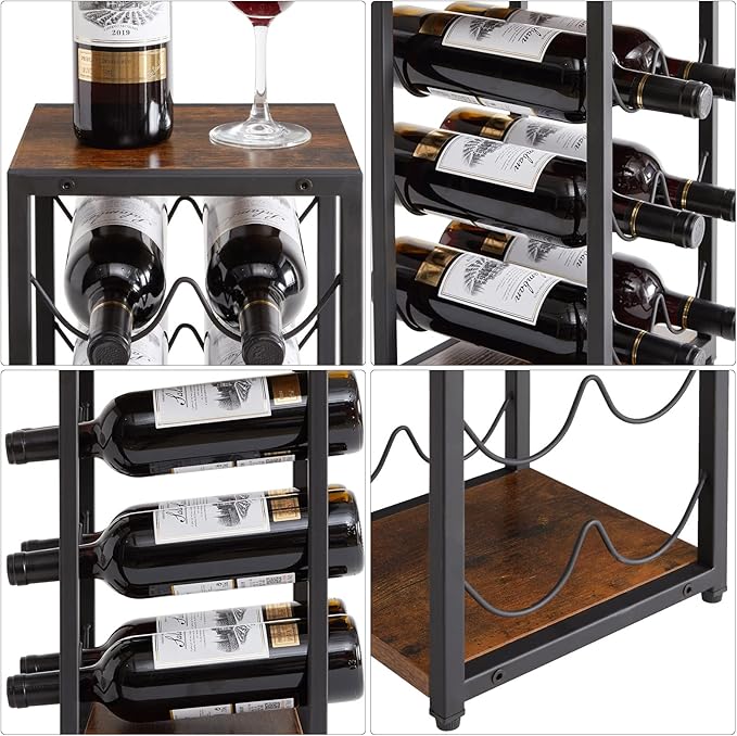 IBUYKE Rustic Wood 6 Bottles Wine Rack for Countertop,3 Tier Free Standing Wine Rack,Wine Bottle Holder Stand Organizer for Home Decor Bar,Cabinet, Pantry,Countertop TMJ901H