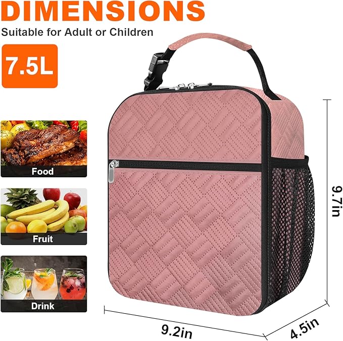 esouler Lunch Box for Men Women Adults Small Insulated lunch Tote Bag for Work Picnic Beach- Freezable Cooler Bag portable Lunch box (Pink)