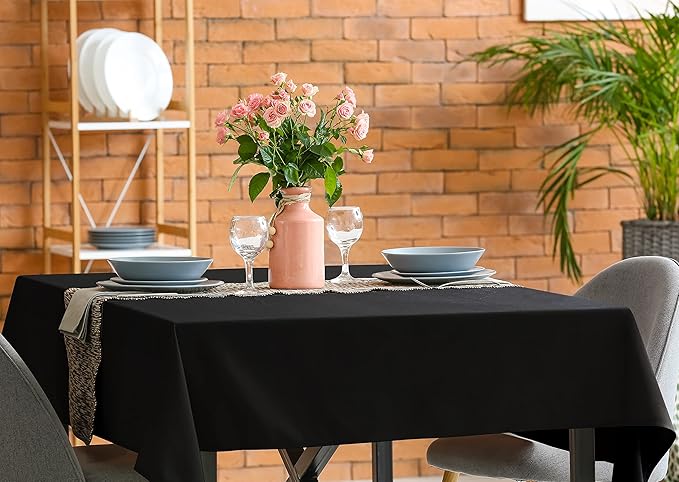 Utopia Kitchen Rectangle Table Cloth 2 Pack(60x60 Inches, Black), Tablecloth Machine Washable, Polyester Table Cover for Dining, Buffet Parties, Picnics, Events, Weddings and Restaurants