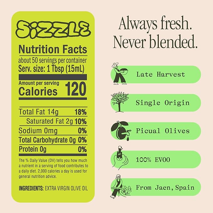 Graza Sizzle Extra Virgin Olive Oil, Cooking Oil - High Polyphenol Peak Harvest EVOO Cooking Oil in a Box - Single Origin Olive Oils from Spain - 51 Fl Oz (1.5L)