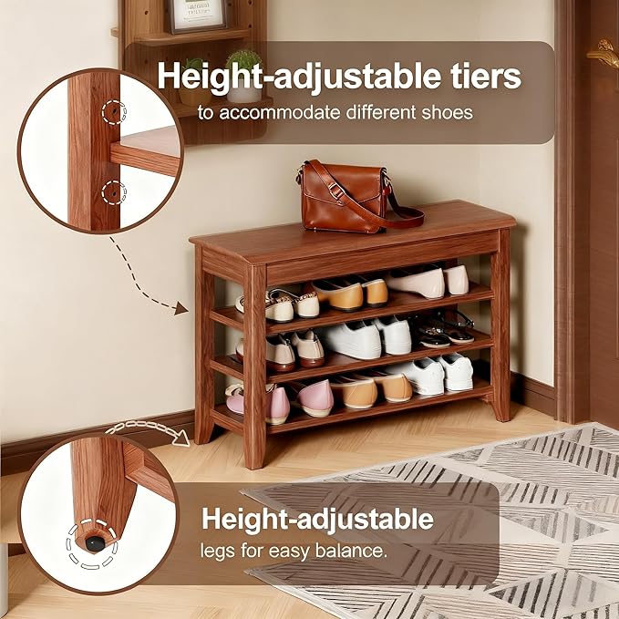 FEBORY Solid Wood Shoe Bench for Entryway ??Heavy-Duty Solid Wood Shoe Rack, Extra-Sturdy Storage Seat with 550 lb Capacity, Perfect for Foyer, Hallway, Closet, or Mudroom (Natural Finish)