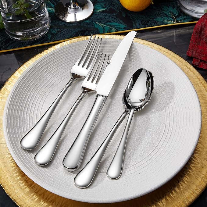 KEAWELL Premium Verona 20-Piece Silverware Set for 4, Heavy Duty ??18/10 Stainless Steel, Brilliant Mirror Finish, Smooth Edges, Dishwasher Safe (20, Silver)