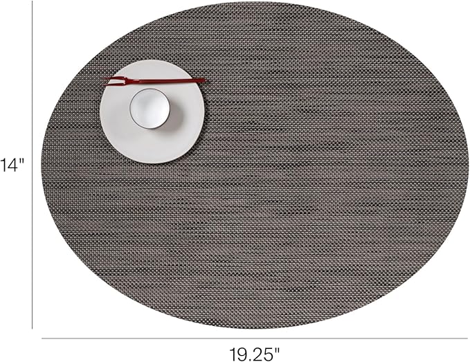 Chilewich Mini Basketweave Placemats in Light Grey - Set of 4 - Easy Care Woven Tabletop Textiles - Indoor/Outdoor - 19.25" x 14" Oval