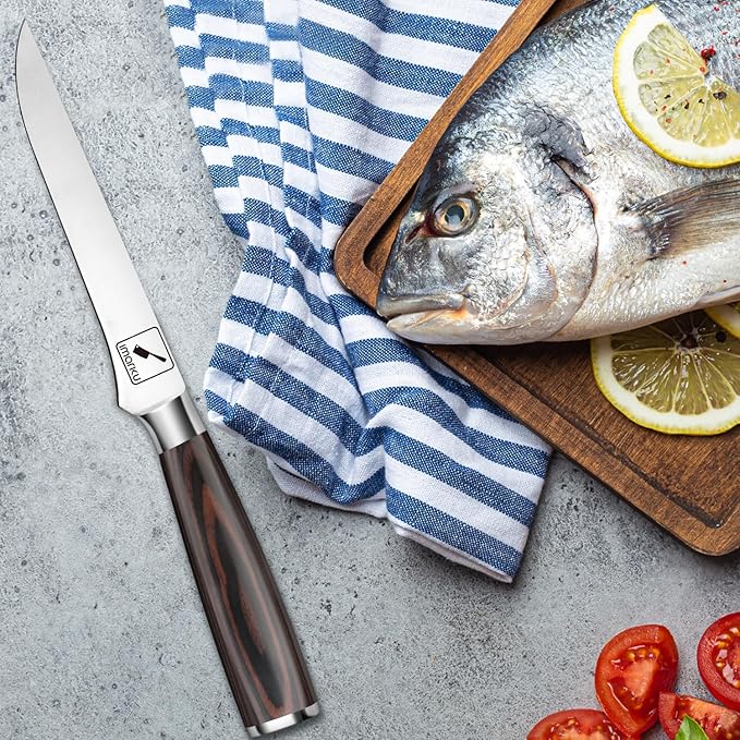 imarku Fillet Knife, German High Carbon Boning Knife, 6-Inch Stainless Steel Professional Grade Boning Fillet Knife for Fish, Pakkawood Handle for Meat and Poultry, Gifts for Men and Women