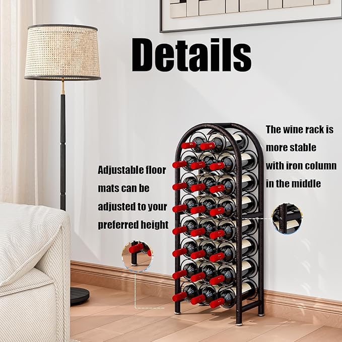 Wine Rack Freestanding Floor Metal Holders Stands Organizer Storage 23 Bottles (Brown)