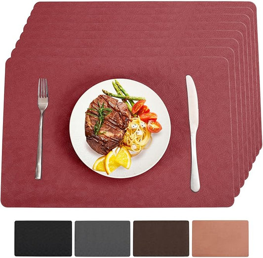 Bxzandya Vinyl Placemats Set of 8 Heat Resistant Easy Clean Non-Slip Place Mats for Dining Table Faux Leather Waterproof Stain Resistant Wipeable Washable PVC Table Mats(8, Red)