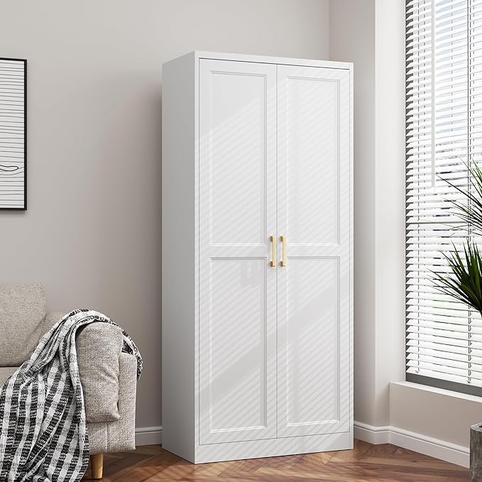 71" Kitchen Pantry Storage Cabinet,White Tall Storage Cabinet With Doors and 4 Shelves,Metal Food Pantry Cabinets for Kitchen Storage,Freestanding Cupboard for Dining Living Room,Assemble Required