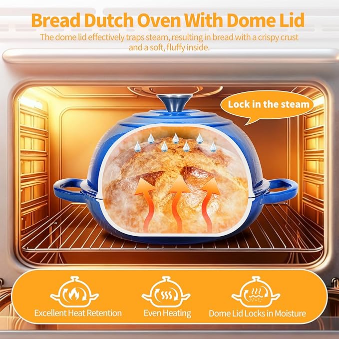 ONKO Sourdough Bread Dutch Oven, 6QT Dutch Oven for Sourdough Bread Baking, Enameled Cast Iron Bread Dome, Round Ceramic Dutch Ovens Pot with Lid for Homemade