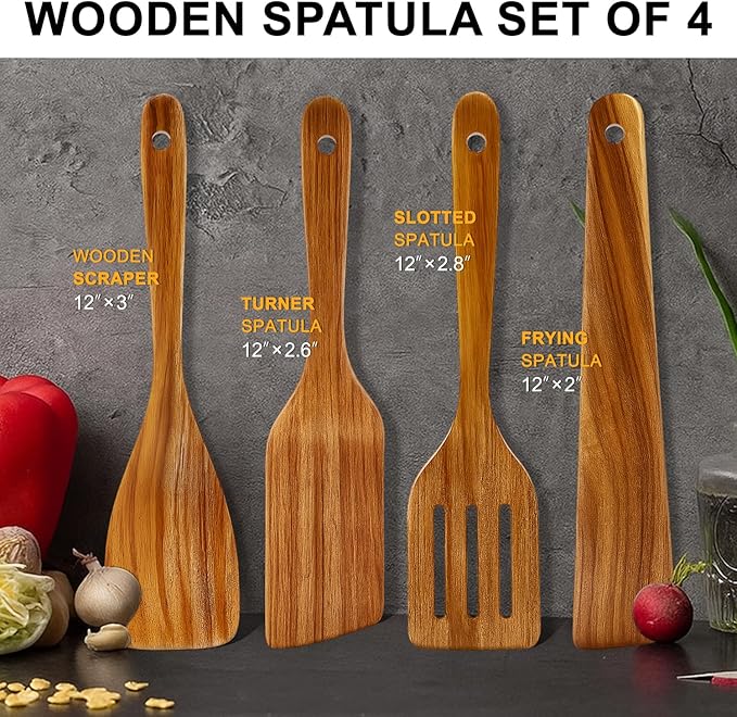 Best Acacia Wood Spatula for Cooking Non Toxic Wooden Kitchen Utensil Set Flat Slotted Turner Spatulas Spoon Scraper Spurtles Kitchen Tools Nonstick Bamboo Cooking Utensils Thin Egg Flipper Spatula