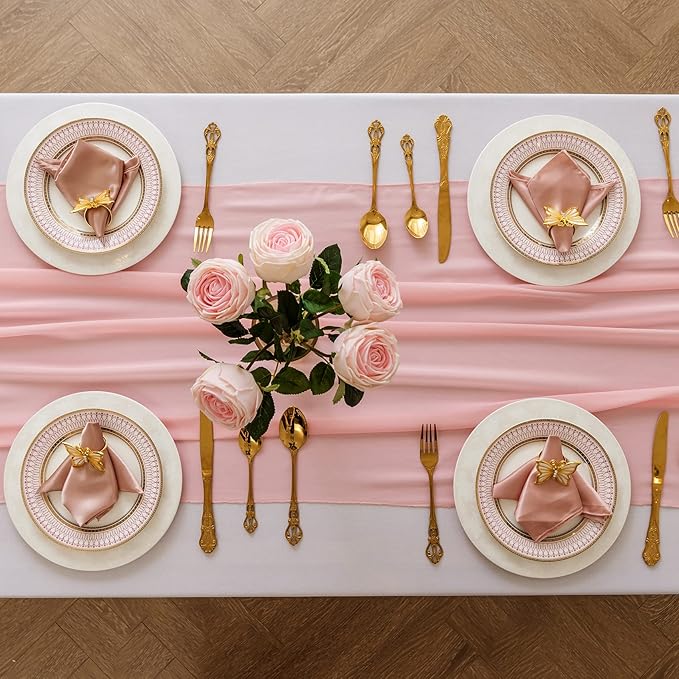 flohar 6Pack 9ft Chiffon Table Runner 14x108 Inch Sheer Romantic Table Runner for Wedding Birthday Party Bridal Shower Outdoor Decoration-Light Pink