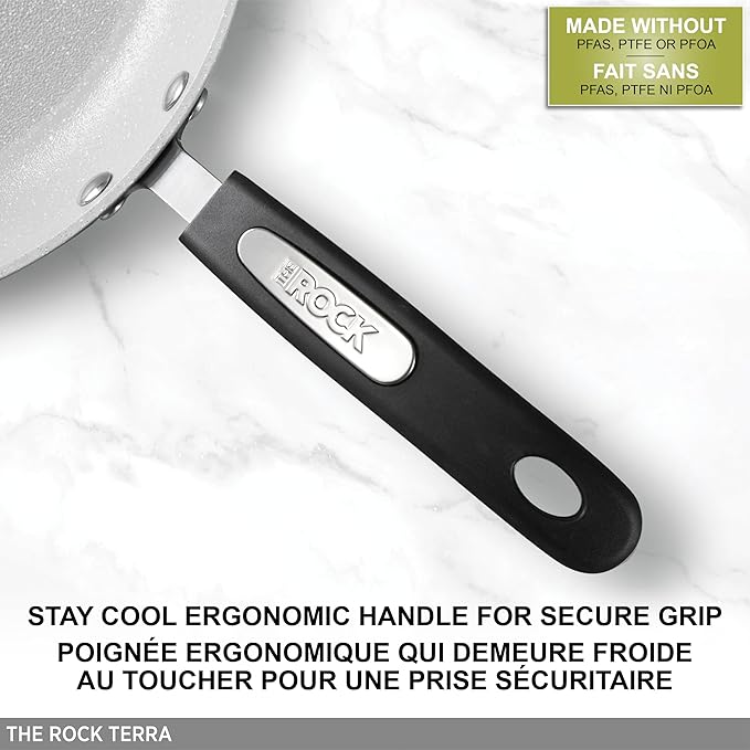 Starfrit The Rock TERRA 28cm (11'') Ceramic Non-Stick Fry Pan - Thick Aluminium Base - PFAS Free - Easy to Clean - Grey