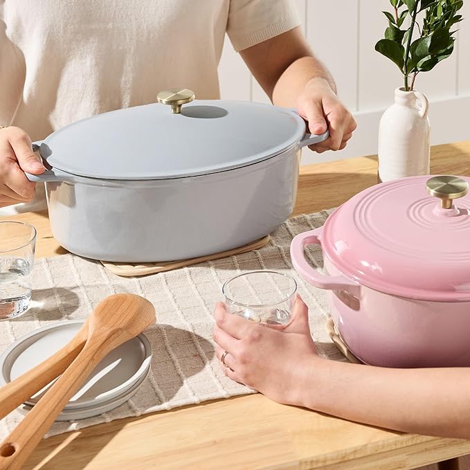 Best Choice Products Oval 7.5 Quart Enamel Cast-Iron Dutch Oven, Heavy-Duty Pre-Seasoned for Baking, Cooking w/Side Handles ??French Gray