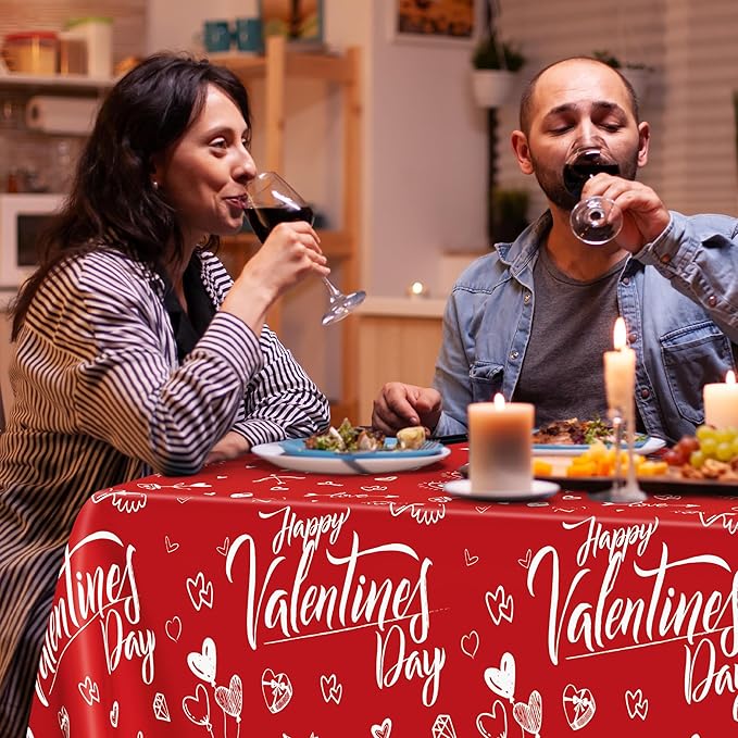 QZYL 2 PCS Valentines Decorations, Disposable 108" X 54" Valentines Tablecloths, Plastic Romantic Red Love Heart Tablecloths, Rectangle Love Table Covers, Galentines Decorations for Memorable Tables