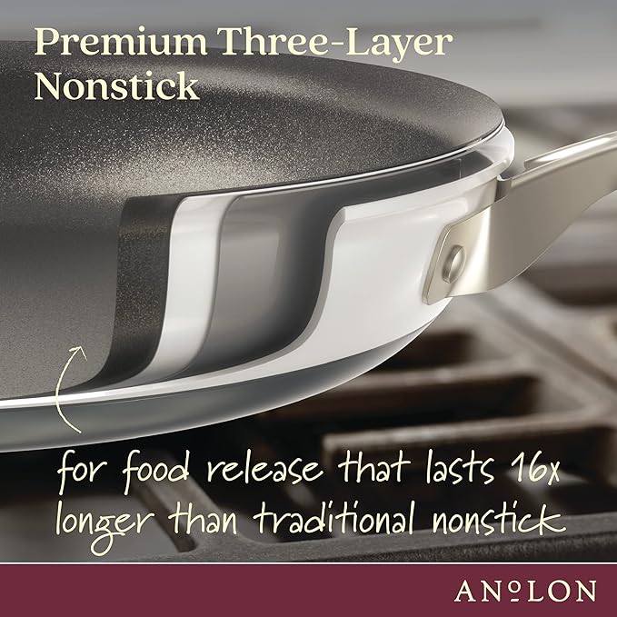 Anolon Achieve Hard Anodized Nonstick Saut챕 Pan with Lid, 3 Quart - Cream