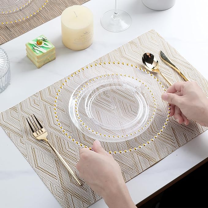 EI 60pcs Clear Plastic Plates with Gold Rim,Disposable Plastic Plates for Party,Fancy Dinner/Dessert Plate Heavy Duty for Wedding,Birthday,Afternoon Tea,Spring,Mother's Day,Valentine's Day,Easter