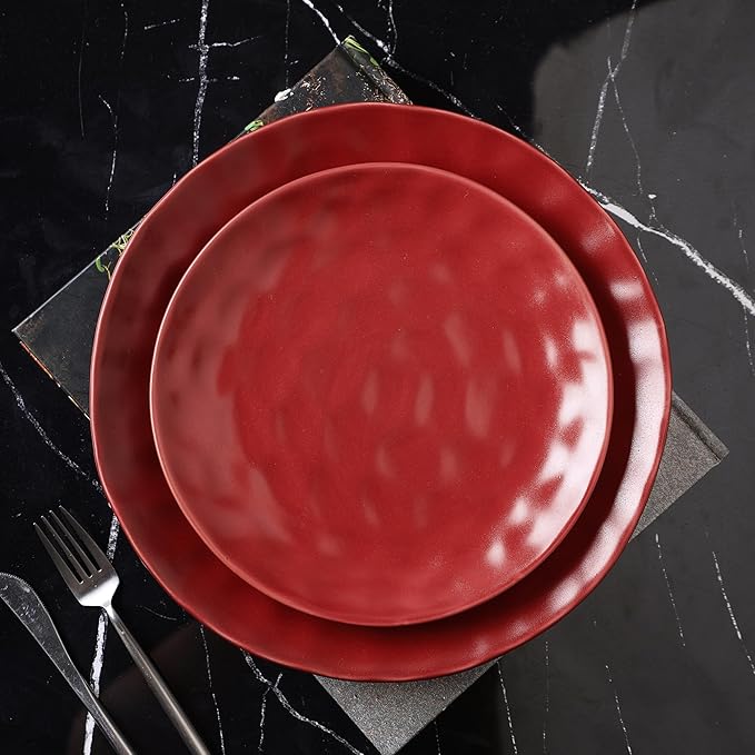 Stone Lain Sam Porcelain 32-Piece Round Dinnerware Set, Red