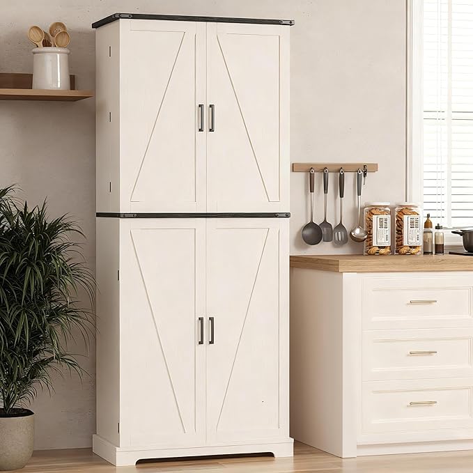 COSIEST 72'' Kitchen Pantry Cabinet, Tall Storage Cabinet with Organizer, Drawer and Adjustable Shelves, Freestanding Cupboard, Storage Cabinets for Kitchen, Dining Room, Bathroom, Off White