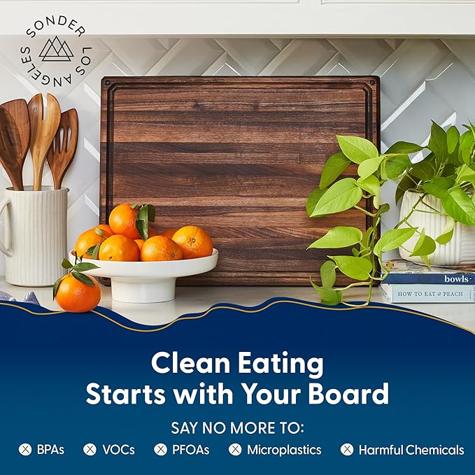 Sonder Los Angeles Franklin Cutting Board Made in USA | Black Walnut Edge Grain Cutting Board for Kitchen with Non-Slip Feet & Juice Groove | Gift Box Included | 20x15x1.5 in