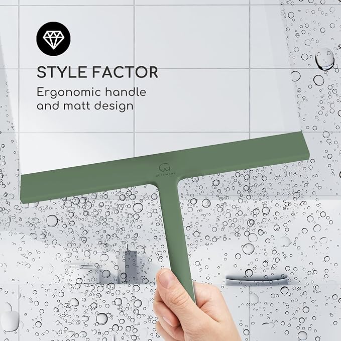 G횥TEWERK Shower Squeegee for Glass Doors, Silicone Window Squeegee, Bathroom and Glass Cleaning - Green - 11 Inch