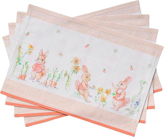 Maison d' Hermine Placemats Set of 2 100% Cotton Washable Cloth Place Mats, Reusable Table Mats for Kitchen Dining Decoration, Party, Wedding, Restaurant Spring/Summer (Bunny Party, 13" x 19")
