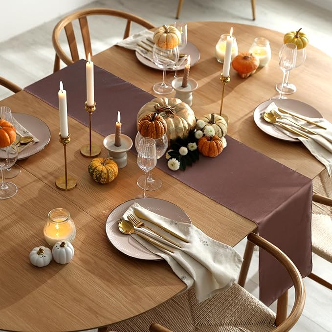 Bencailor 24 Pcs Brown Satin Table Runner Bulk 12 x 108 Inches Long Table Runners Bright Smooth Fabric Tablecloth for Wedding Banquet Birthday Valentines St Patrick's Day Party Decorations