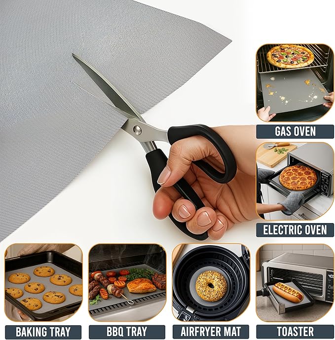 Non Stick Oven Liners for Bottom of Oven, 3 Pack Large Heavy Duty Mats, 17??x 25??BPA and PFOA Free Reusable Mat for Toaster Electric Gas Stove Microwave Charcoal or Gas Grills (Silver)