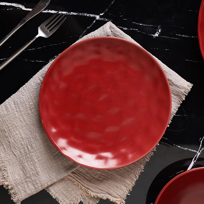 Stone Lain Sam Porcelain 32-Piece Round Dinnerware Set, Red