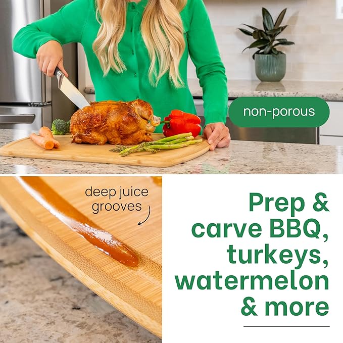 Greener Chef 20 Inch Bamboo Cutting Board Featuring Super-Sized Glue-Free Surface????Heavy Duty Butcher Block for Safe Meal Prep, Chopping & Carving with Lifetime Replacements