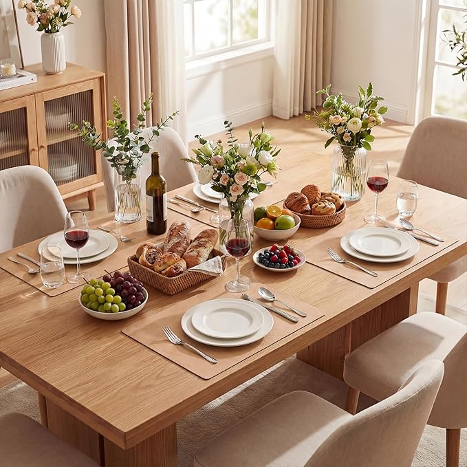 Artoid Mode Pink Faux Leather Placemats Set of 4, 12x18 Inch Waterproof Wipeable Heat Resistant Place Mats, Reversible Table Mats for Spring Kitchen Dining Decor