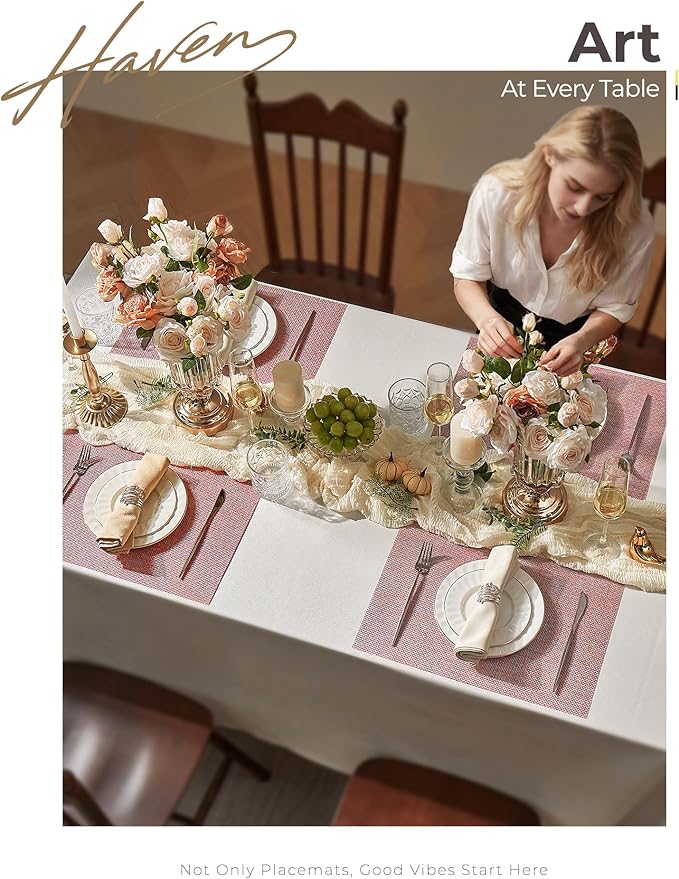 Leetaltree Luxury Pink Iridescent Placemats Set of 4 - Waterproof Washable for Wedding, Anniversary, Festive and Daily Use - Sparkling Table Mats Table Decor - Hand-Cut